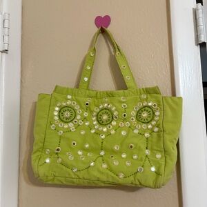 Green Embellished Tote Bag